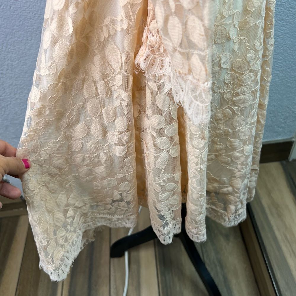 Free People Floral Mesh Lace Peach Lined Long Sleeve High Low Mini Dress Sz S - Picture 8 of 15